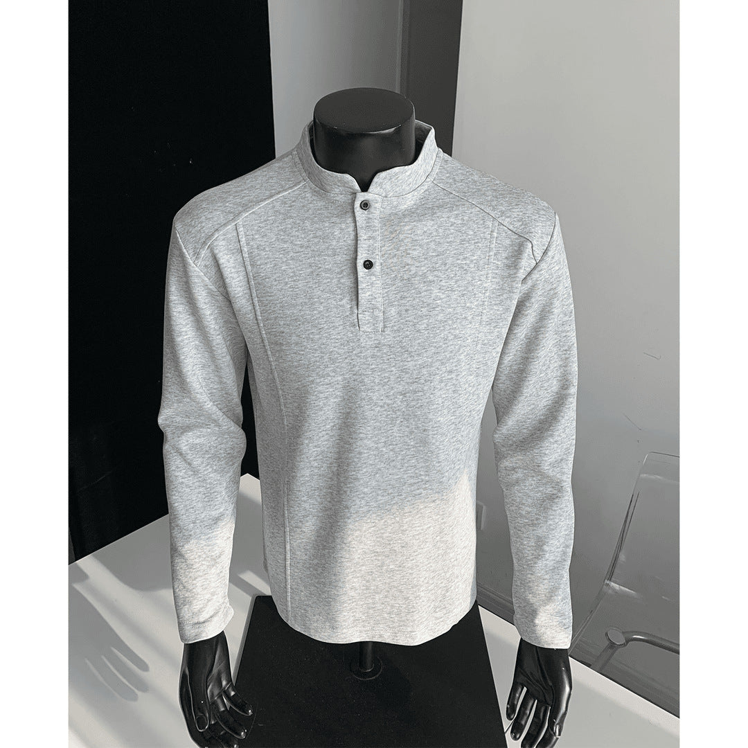 Patchwork Stand-up Collar Sweater Shoulder Polo Shirt Collar Long Sleeve Men
