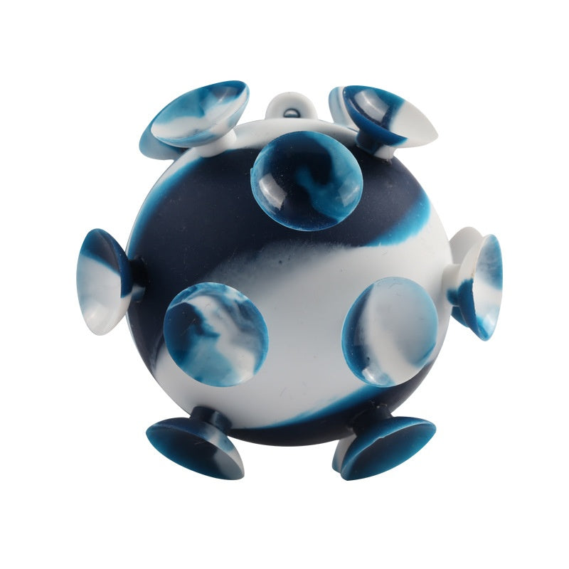 Dark blue and white 3D silicone stress ball with rounded ear-like protrusions