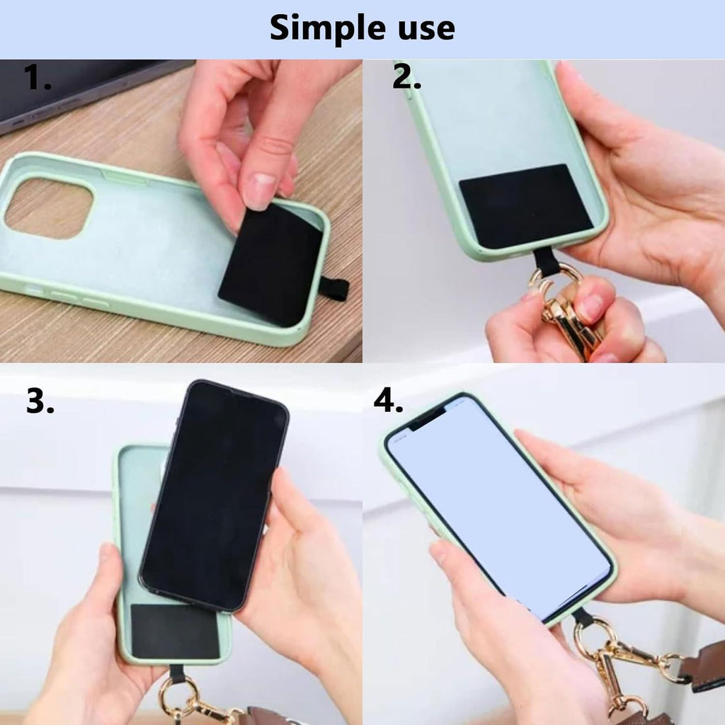 Phone crossbody lanyard zipper pouch with hands inserting phone and attaching key clip