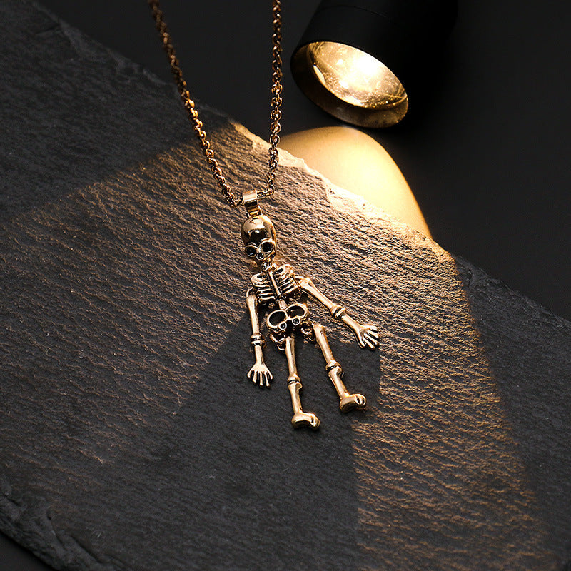 Halloween Gothic Skull Bat Pumpkin Pendant Necklace - Spooky Jewelry