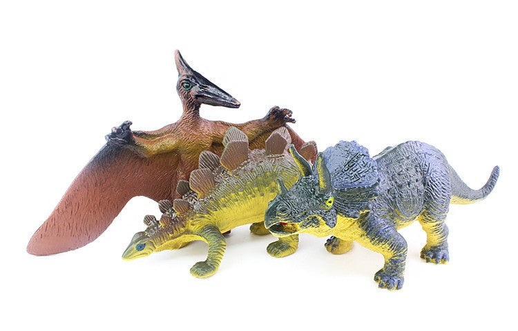 Dinosaur model toy set with three figures: big flying dino and two grounded dinos