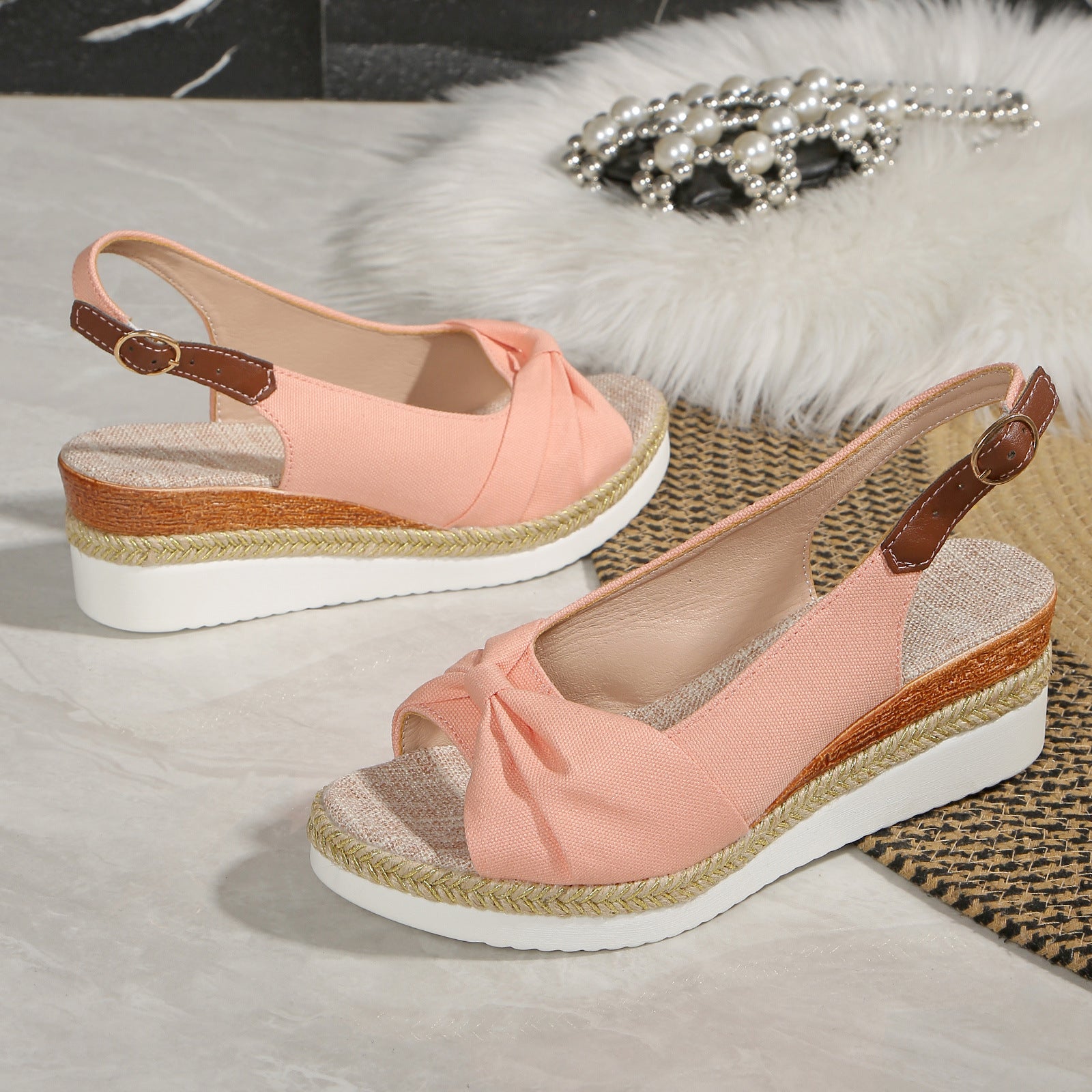 Bow Wedge Casual Sandals - Women's Comfortable Summer Footwear
