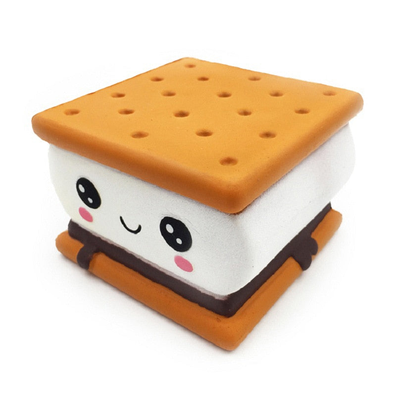 Cute plush biscuit sandwich toy with panda face and orange textured top