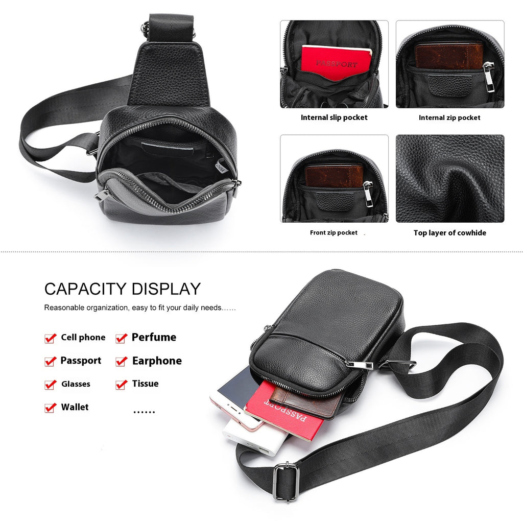 High Texture Casual Genuine Leather Mens Multifunctional Outdoor Crossbody Chest Bag For Daily Use