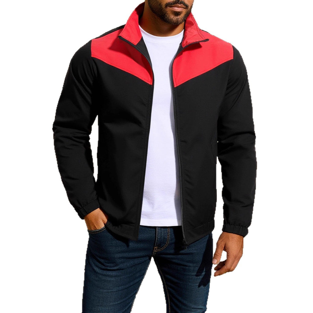 Men's Windproof Jacket High Collar Color Matching Zipper Jacket