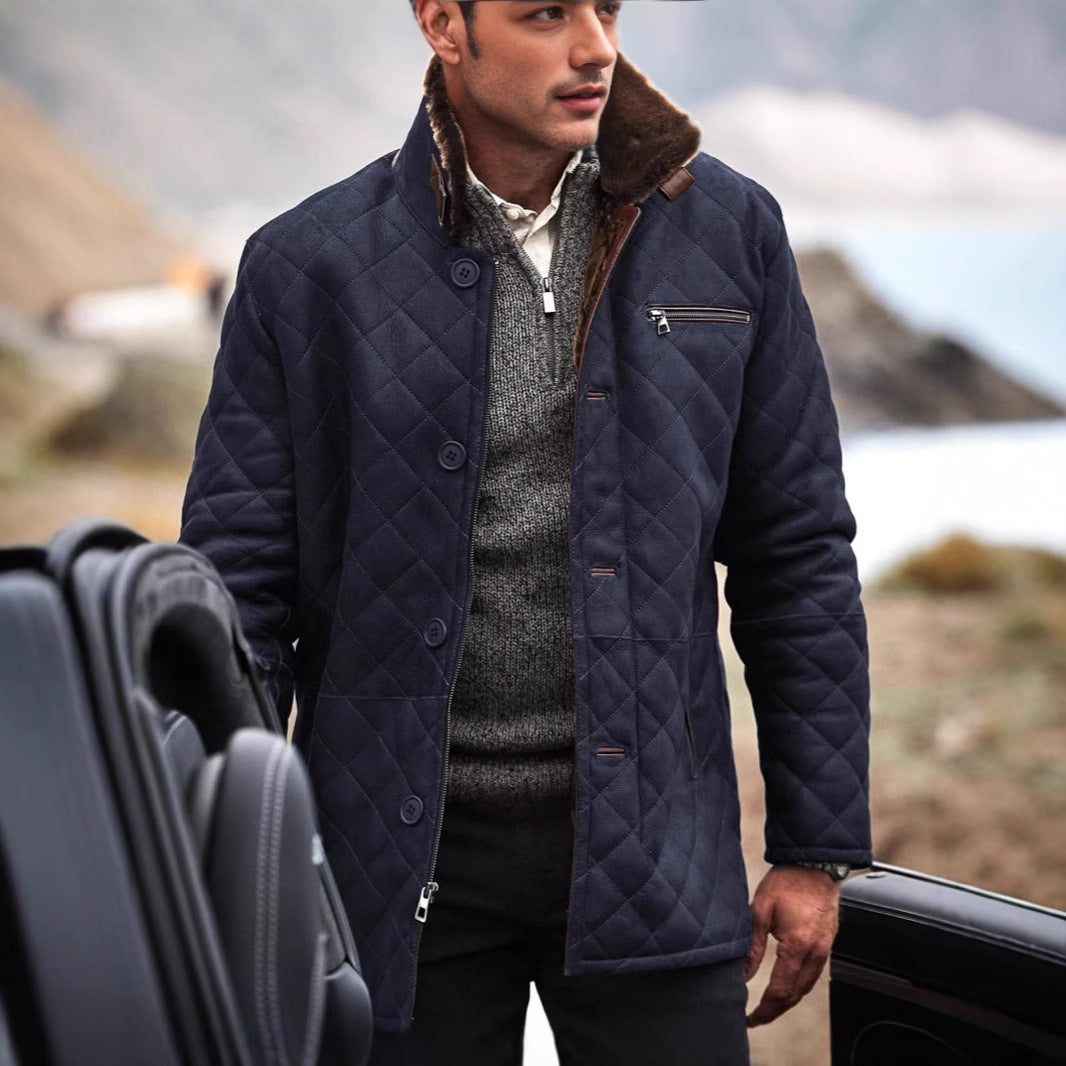 Quilted Fur Coat Long Fur Button Coat Jacket