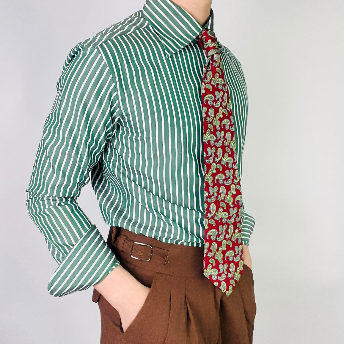 Green Striped Men's Long Sleeve Shirt