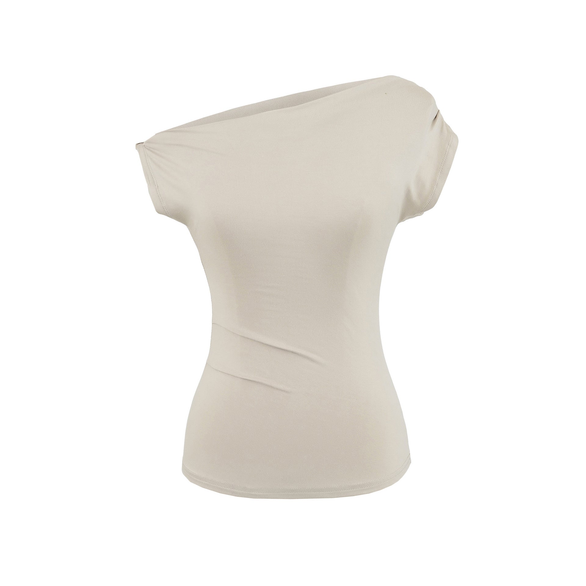 Summer New One-shoulder Cold-shoulder Pleated Slim-fit Short Sleeve