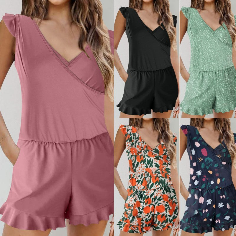 Solid Color Printing Bikini Lotus Leaf Color Slim Fit Fashion Swimwear Women