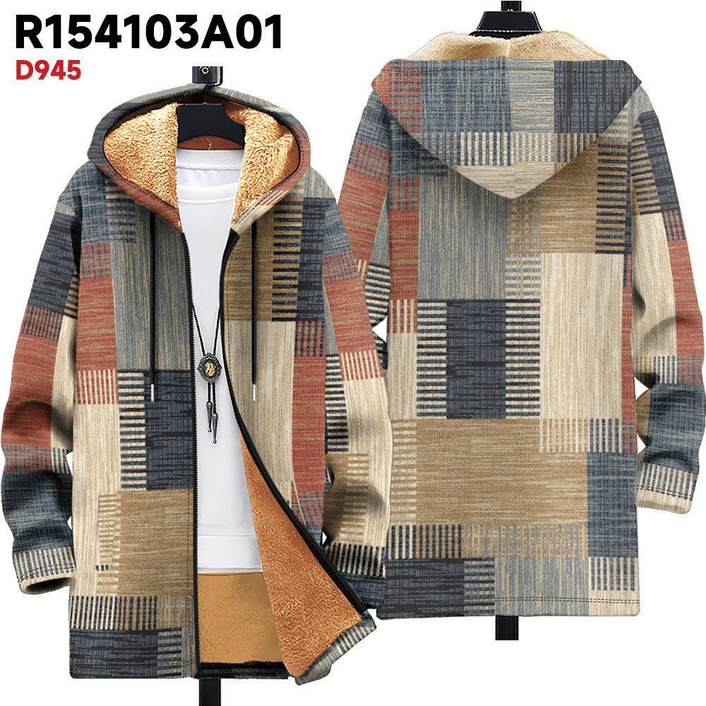 Men's Multicolor Pattern Zipper Hooded Cardigan