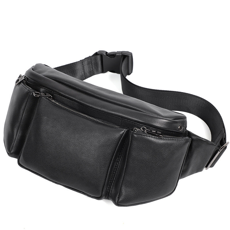 Black Genuine Leather Shoulder Bag Anti Theft Casual Messenger Bag Trendy Oversized Capacity For Travel