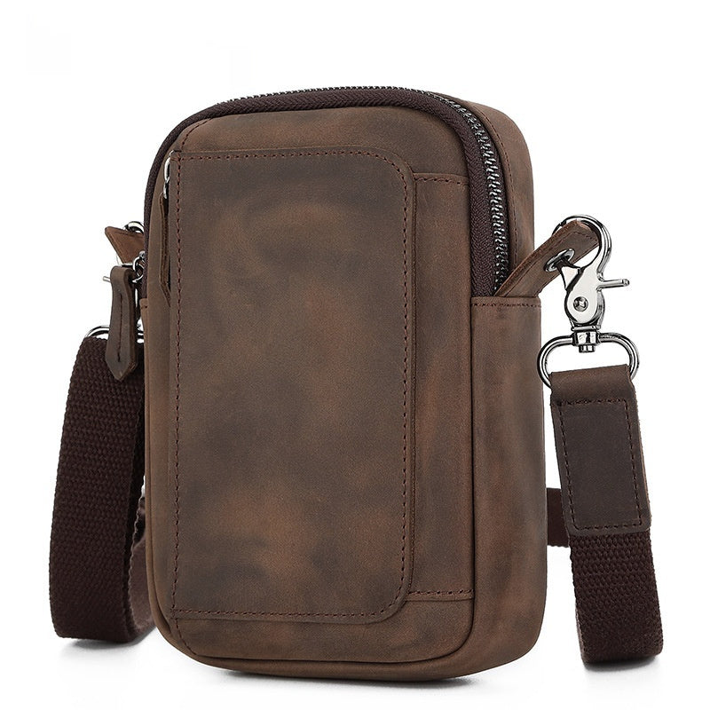 Men's One Shoulder Crossbody Bag Genuine Leather First Layer Cowhide Waterproof Phone Antibacterial Wear-Resistant