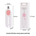 Pink LED nail scissors clipper in retail box with size measurements shown