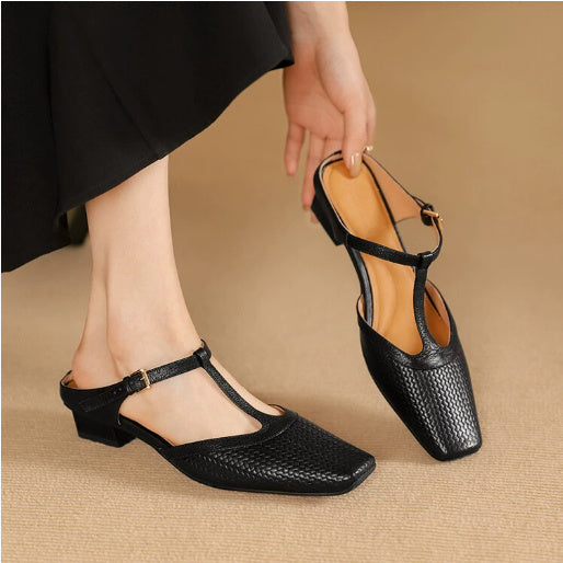 Women's Elegant Retro Soft Bottom Square Toe Sandals - Color-Blocking Summer Shoes