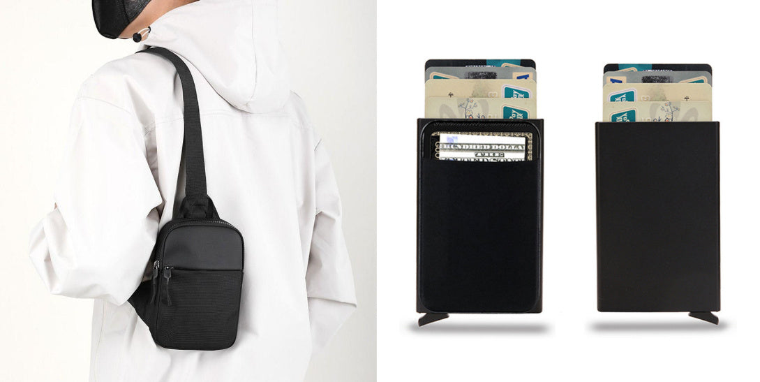 Men's Black Shoulder Messenger Bag Waterproof Oxford Cloth Mini Chest Travel Bag For Leisure