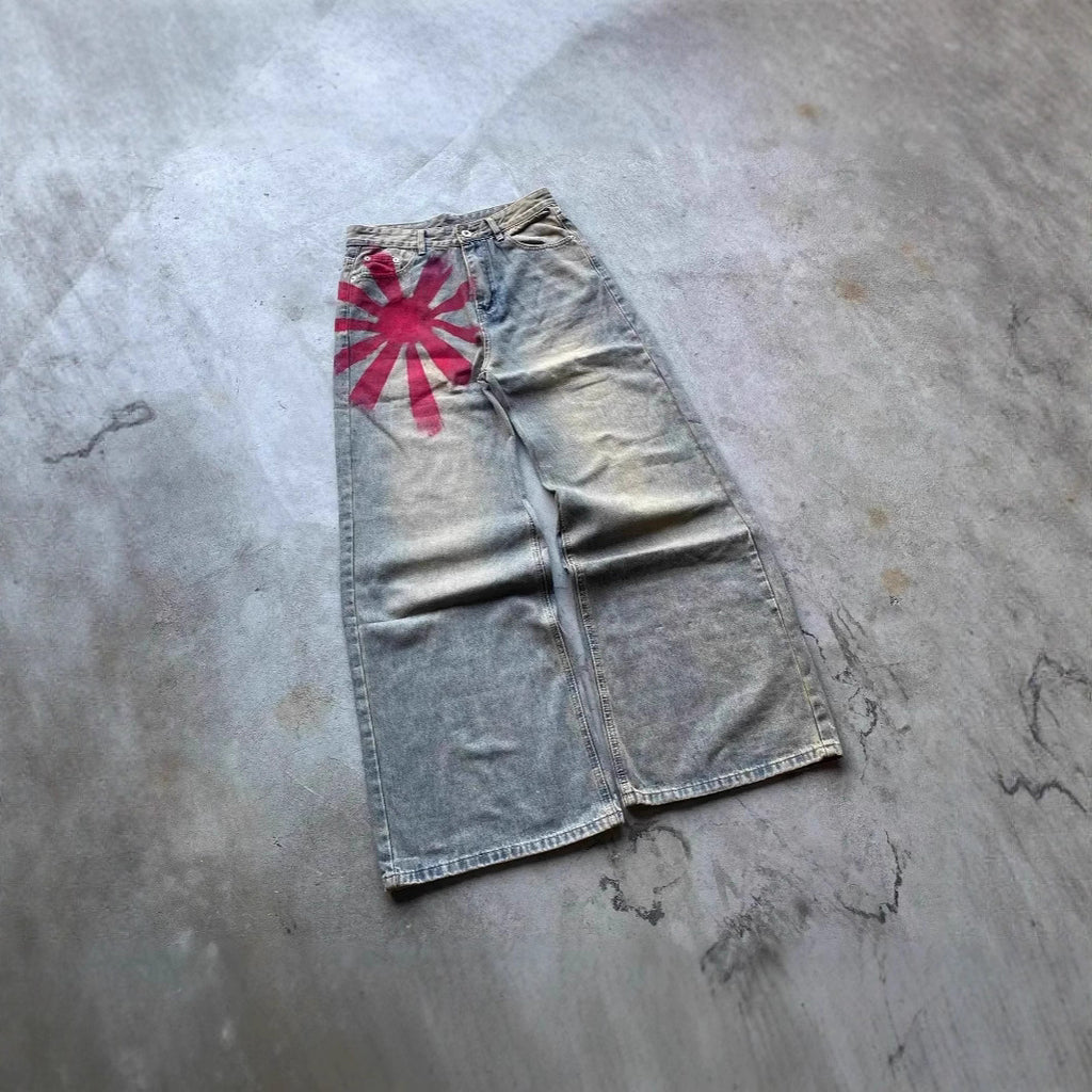 Men's Wide-leg Mopping Denim Trousers