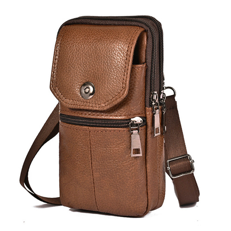 Men's Multi Functional Outdoor Leather Belt Bag Waterproof First Layer Cowhide With Four Pockets Urban Style
