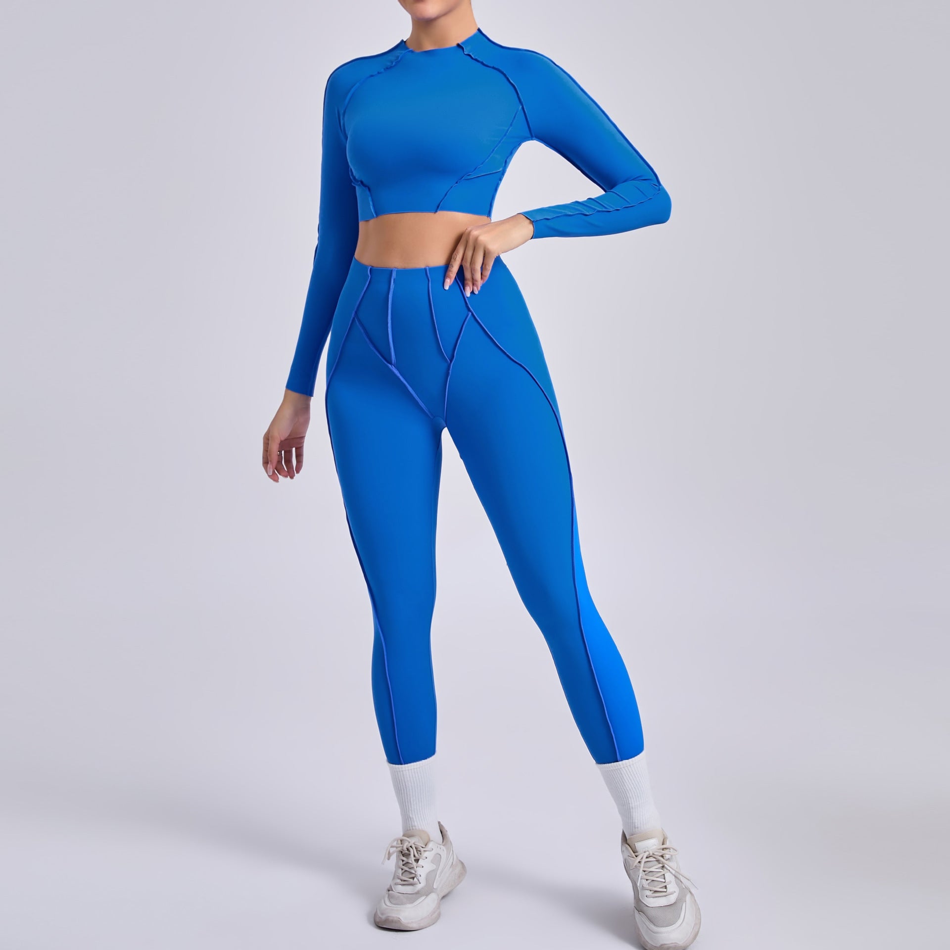 Women's Nylon Yoga Set for Running and Workout with Trousers in Navy Blue Beige Brown Carbon Gray Sapphire Blue Black