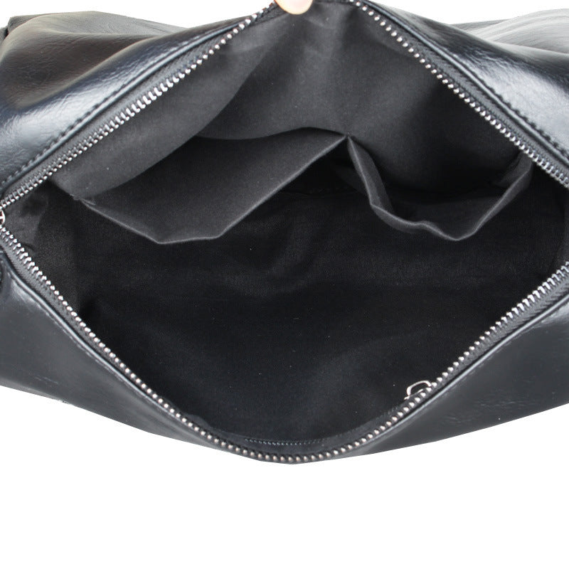 Mens Korean Style Casual Shoulder Messenger Bag Black PU Leather with Soft Inner Lining Front Pocket and Single Strap