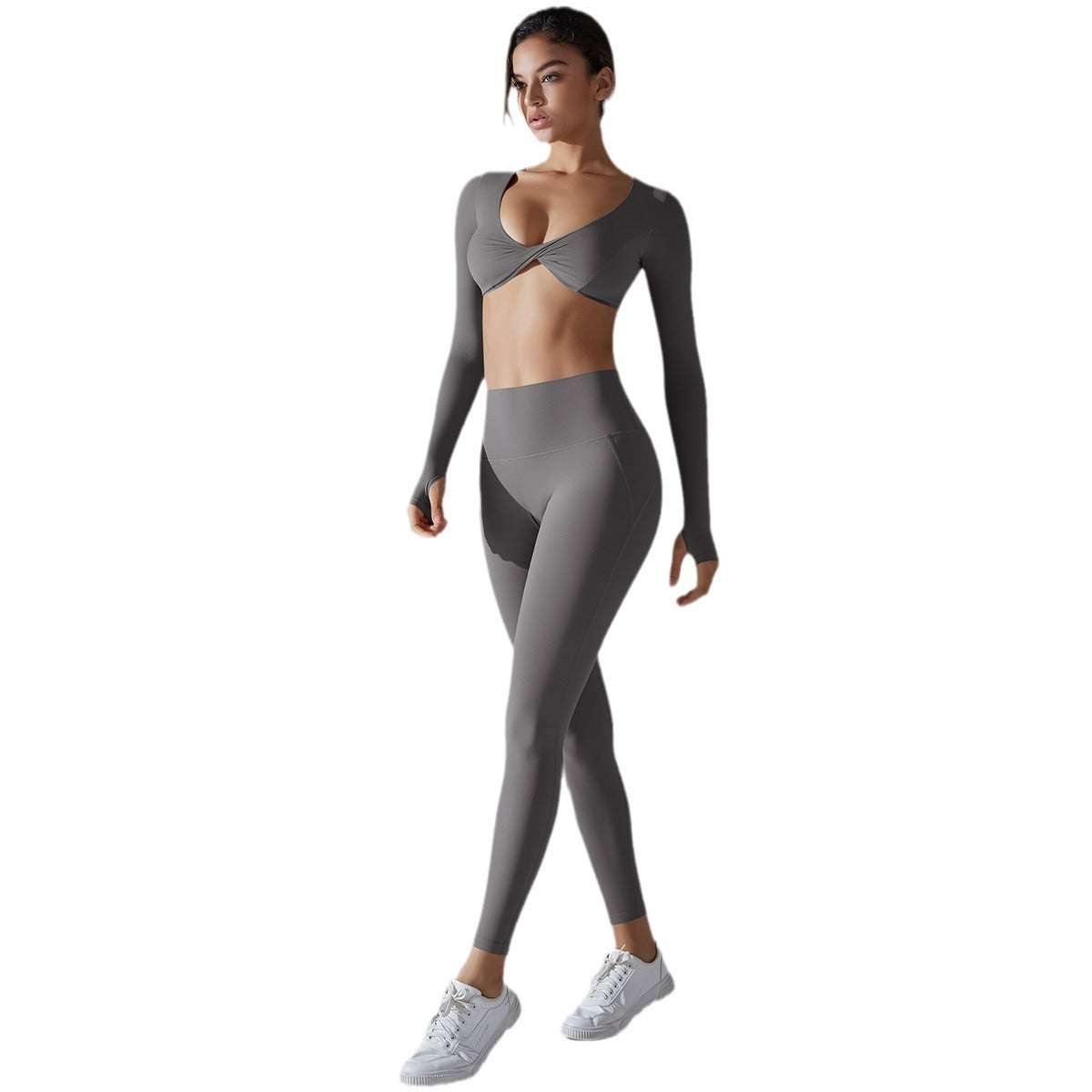 Yoga Clothes Sports Push Up Long Sleeve Top And Antibacterial Trousers Set For Workout Available In Multiple Colors