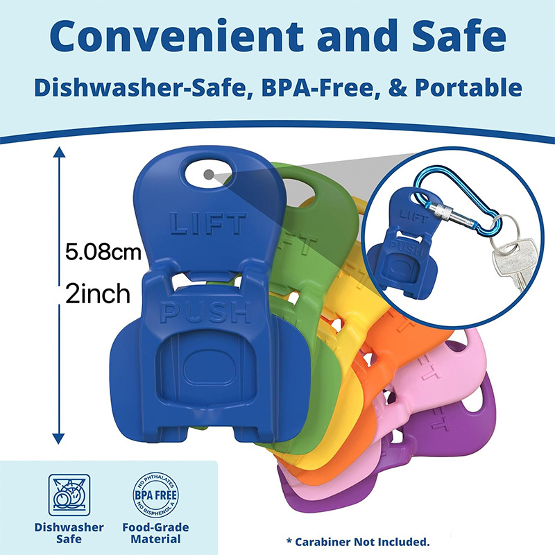 Set of small plastic can and bottle openers in blue with assorted colored units