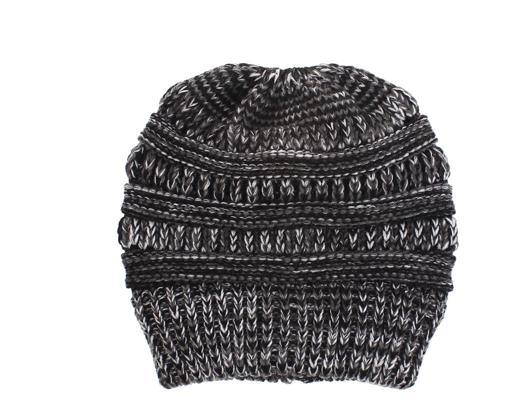 Mixed Color Knitted Wool Beanie - Ladies Ponytail Hat
