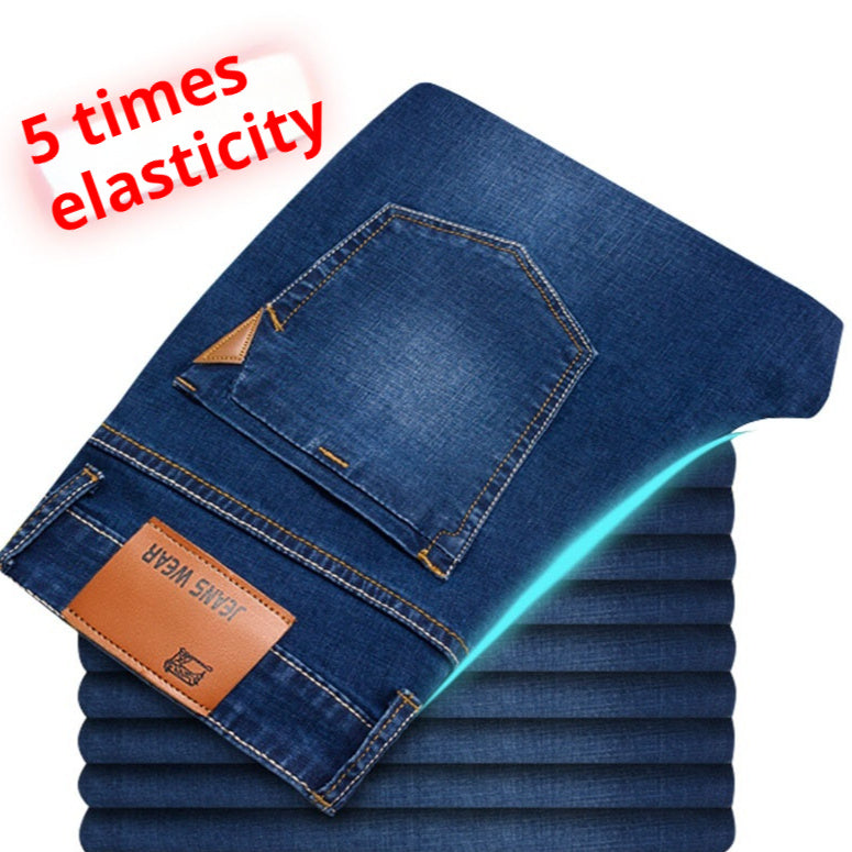 Autumn Super-stretch Thin Elastic Jeans Men's Loose Straight Men