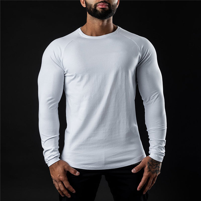 Youth Long Sleeve Running Top Elastic Cotton Blend Polyester Solid Color Sportswear Sizes M L XL XXL
