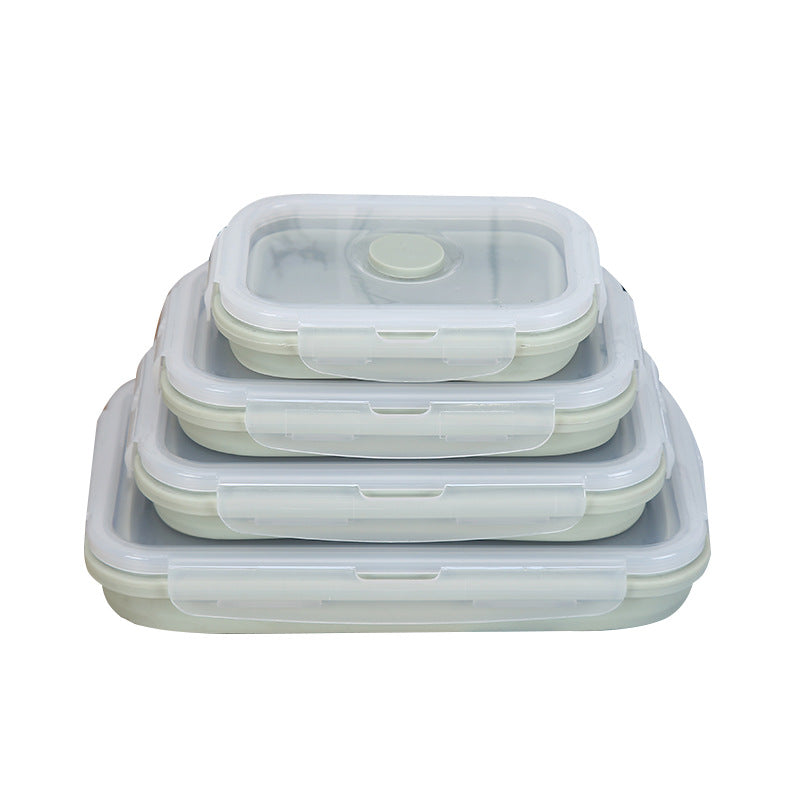 Silicone food storage bowl set with clear snap lids and light green accents, stacked