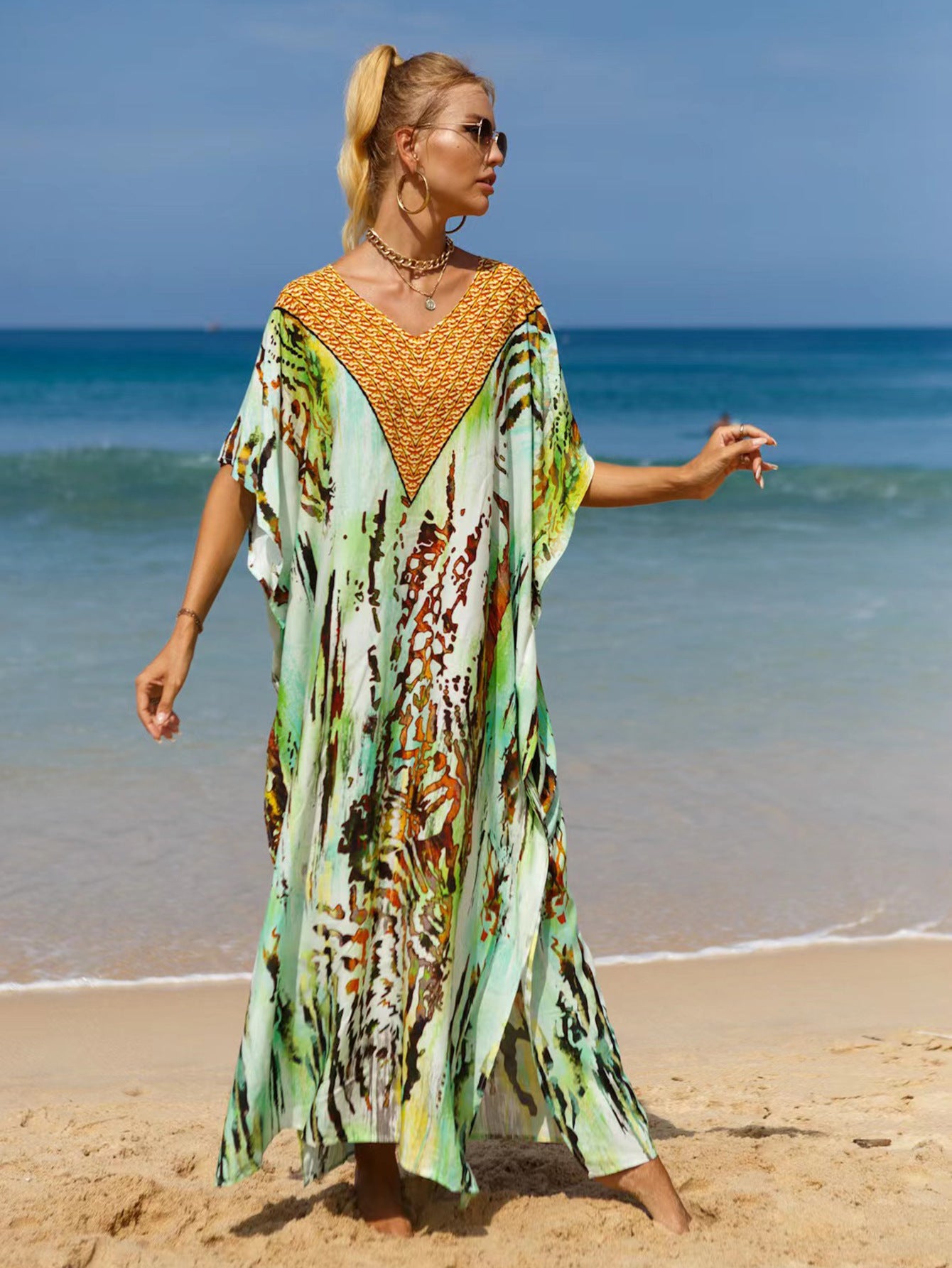 Bohemian Beach Cover Up Dress For Women - Flowy Long Maxi Dress, Lightweight Cotton Blend, Plus Size Available