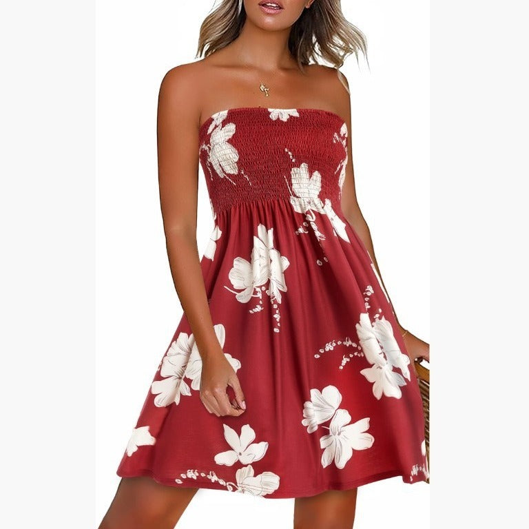 Beach Cover-up Strapless Printed Tank Dress