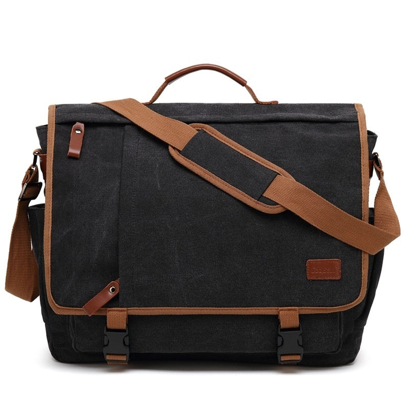 Men's Canvas Waterproof Large Capacity Shoulder Bag For 17 Inch Laptop Anti Theft Wear Resistant
