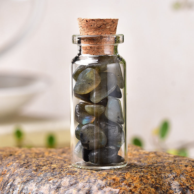 Natural Crystal Gravel Wishing Bottle – Cylinder Glass Bottle | 19 Crystals & 5 Sizes
