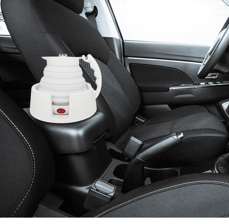 Car Folding Electric Kettle 12V Portable Water Heater With Temperature Display And Two In One Cup Holder