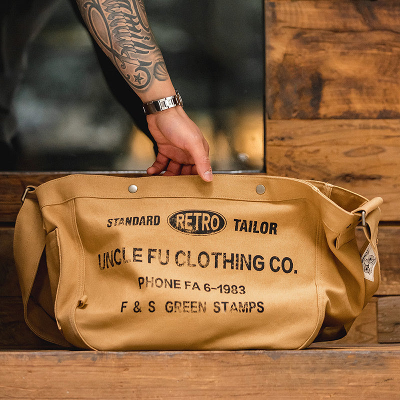 Retro Large Capacity Newsboy Crossbody Bag Apricot Yellow Cotton Canvas Messenger Bag