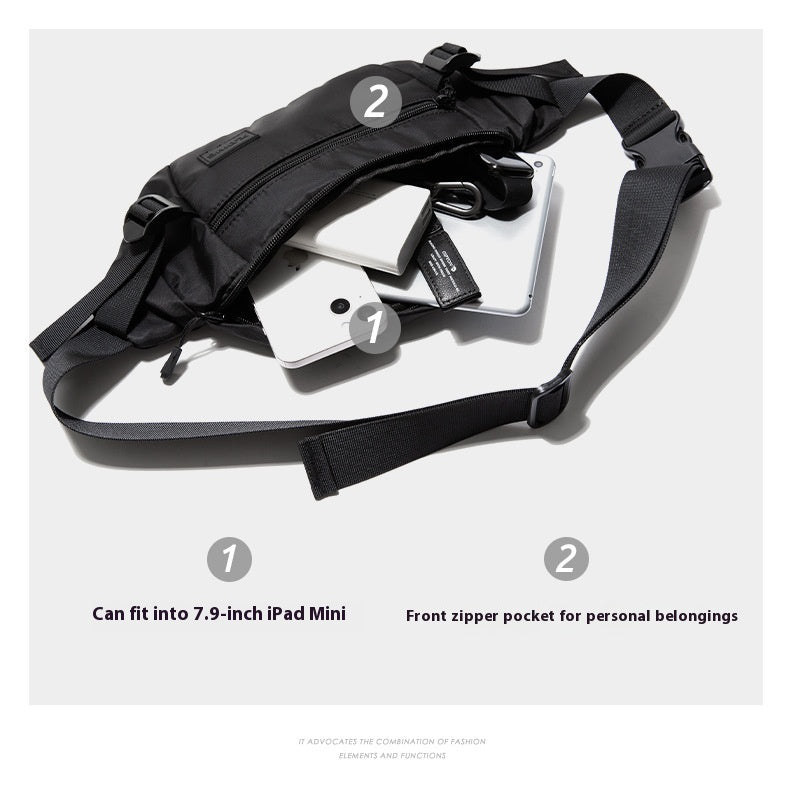 Mens Multifunctional Casual Shoulder Bag Oxford Cloth Wear Resistant 8 Inch Black