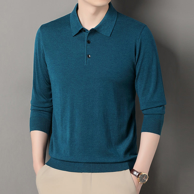 Spring And Autumn Men's Long Sleeves Base Shirt With Wool Top