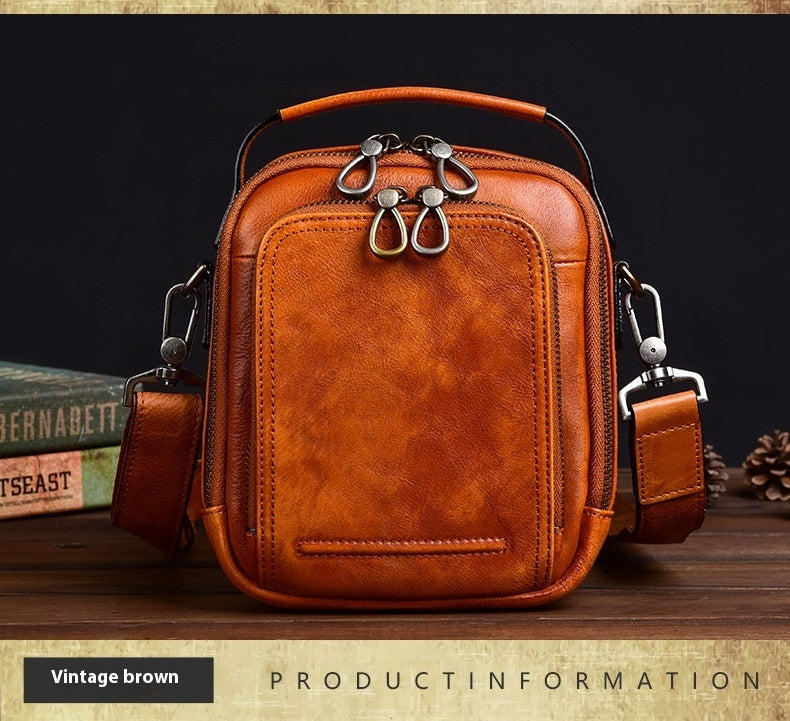 Genuine Leather Cowhide Retro Mens Messenger Bag Casual Everyday Travel with Single Shoulder Strap