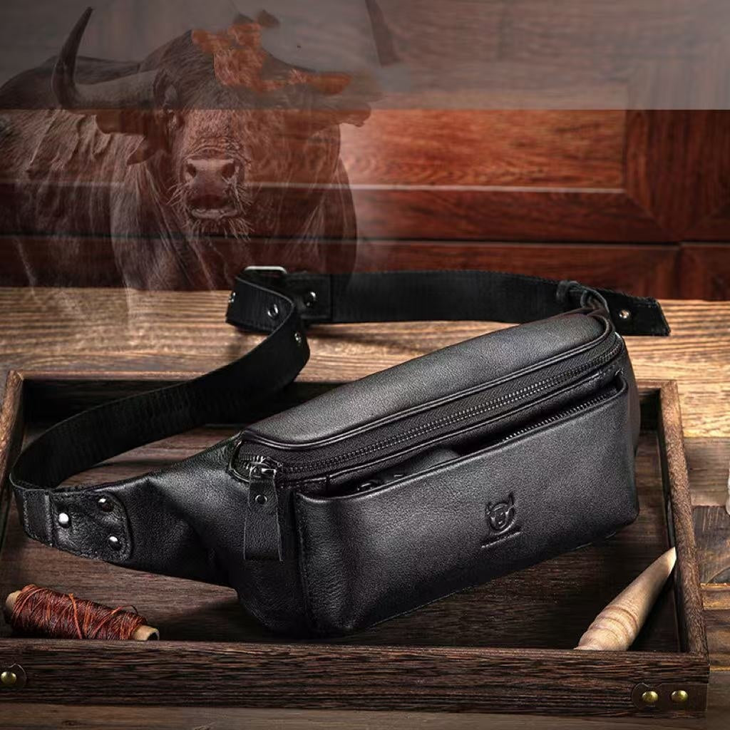Genuine Leather One Shoulder Crossbody Bag for Men Riding Waist Phone Holder European Retro Style