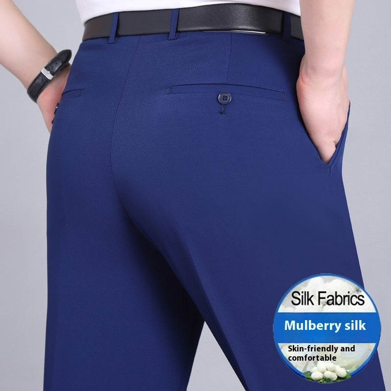 Men's Mulberry Silk Business Suit Pants - Wrinkle-Free Straight Leg