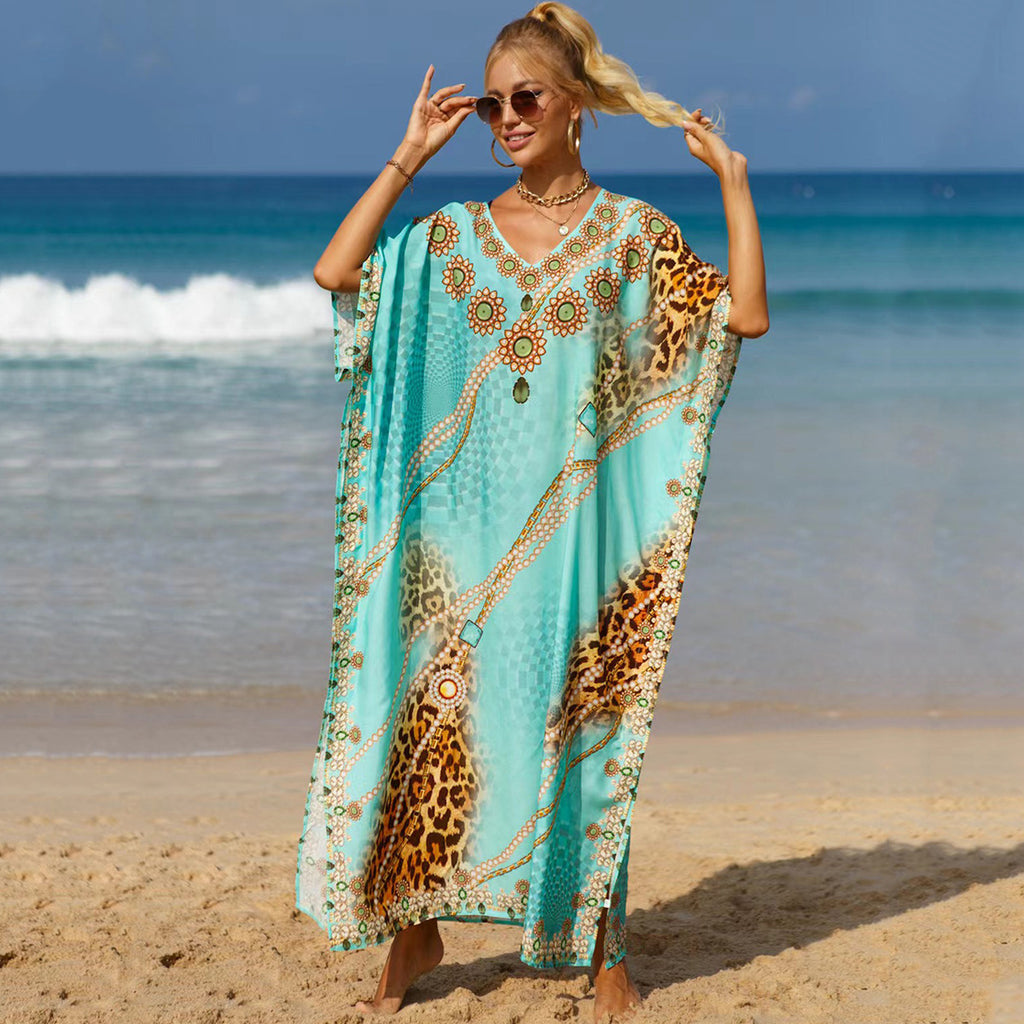 Bohemian Beach Cover Up Dress For Women - Flowy Long Maxi Dress, Lightweight Cotton Blend, Plus Size Available