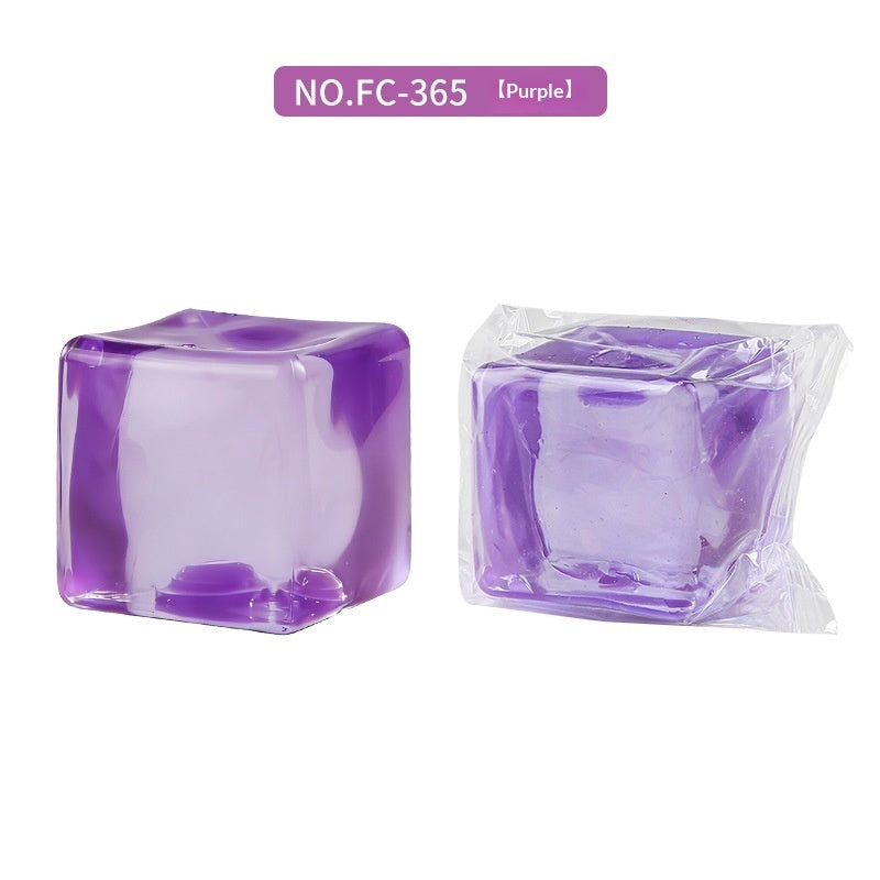 Purple transparent square fidget ball, with a sealed duplicate