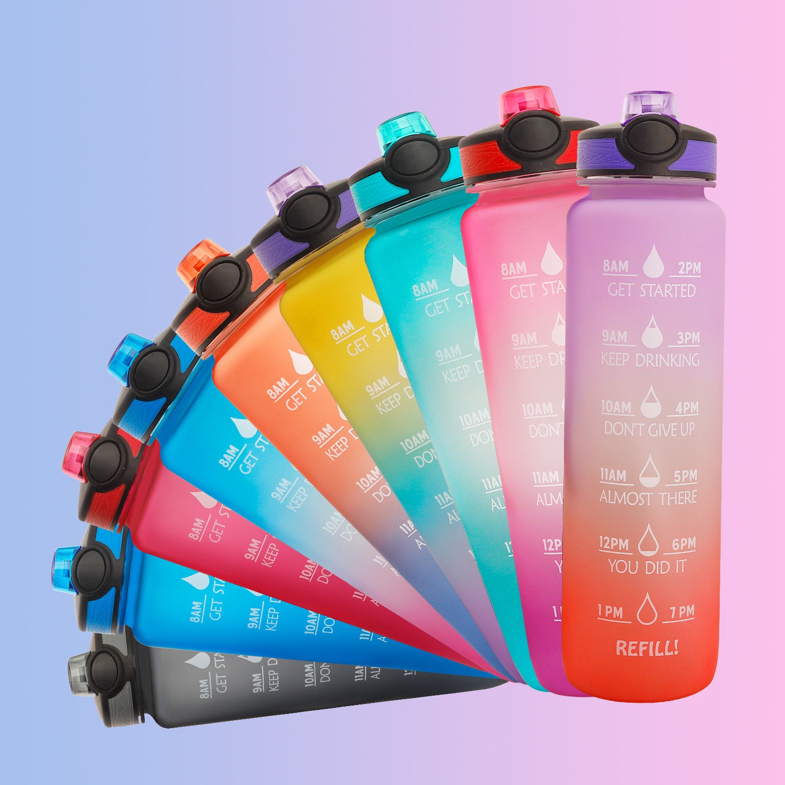 1L Motivational Water Bottle with Time Markers - Tritan Sports Bottle