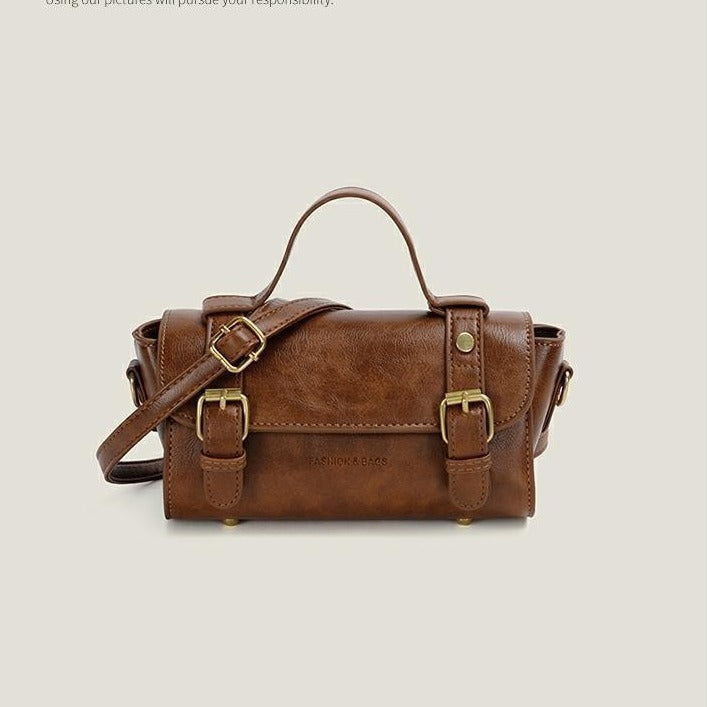 Fashion Retro Round PU Leather Bag With Advanced Texture Cylindrical Urban Style For Daily Use Brown Black White