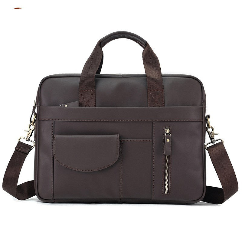Simple Casual Mens Genuine Leather Handbag Durable Wear Resistant Construction In Brown