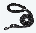 Reflective nylon dog leash in black with black padded handle and metal snap hook