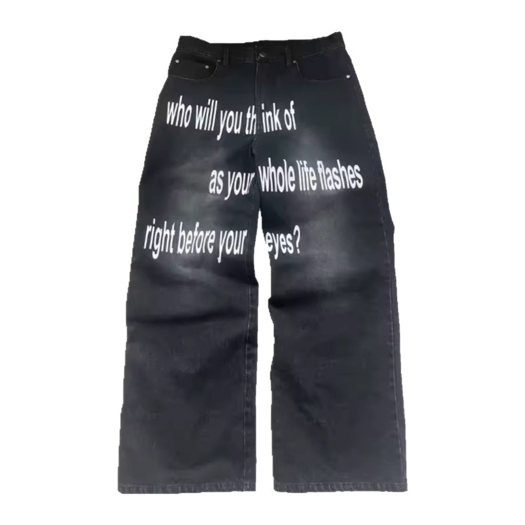 Men's Retro Letter Printed Minimalist Wide Leg Pants
