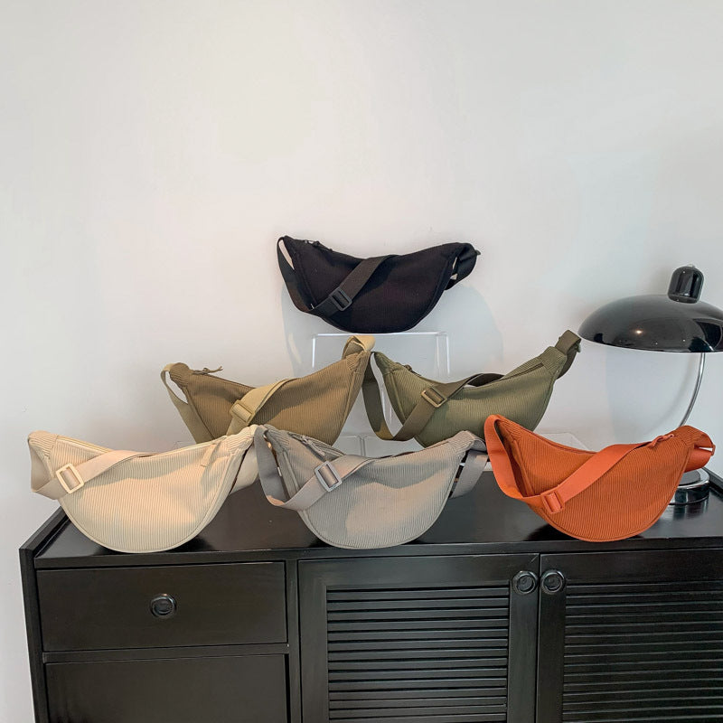 Lightweight Small Dumpling Shaped Satchel Bag for Travel Underarm Shoulder Canvas Bag with Solid Colors