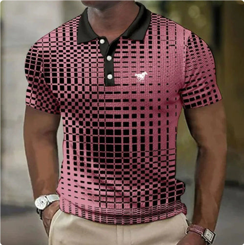 Men's Short-sleeved Polo Style Shirt Plaid Bat Pattern