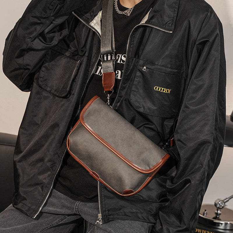 Premium Leather Plaid Check Shoulder Bag For Men Urban Street Style Crossbody Bag